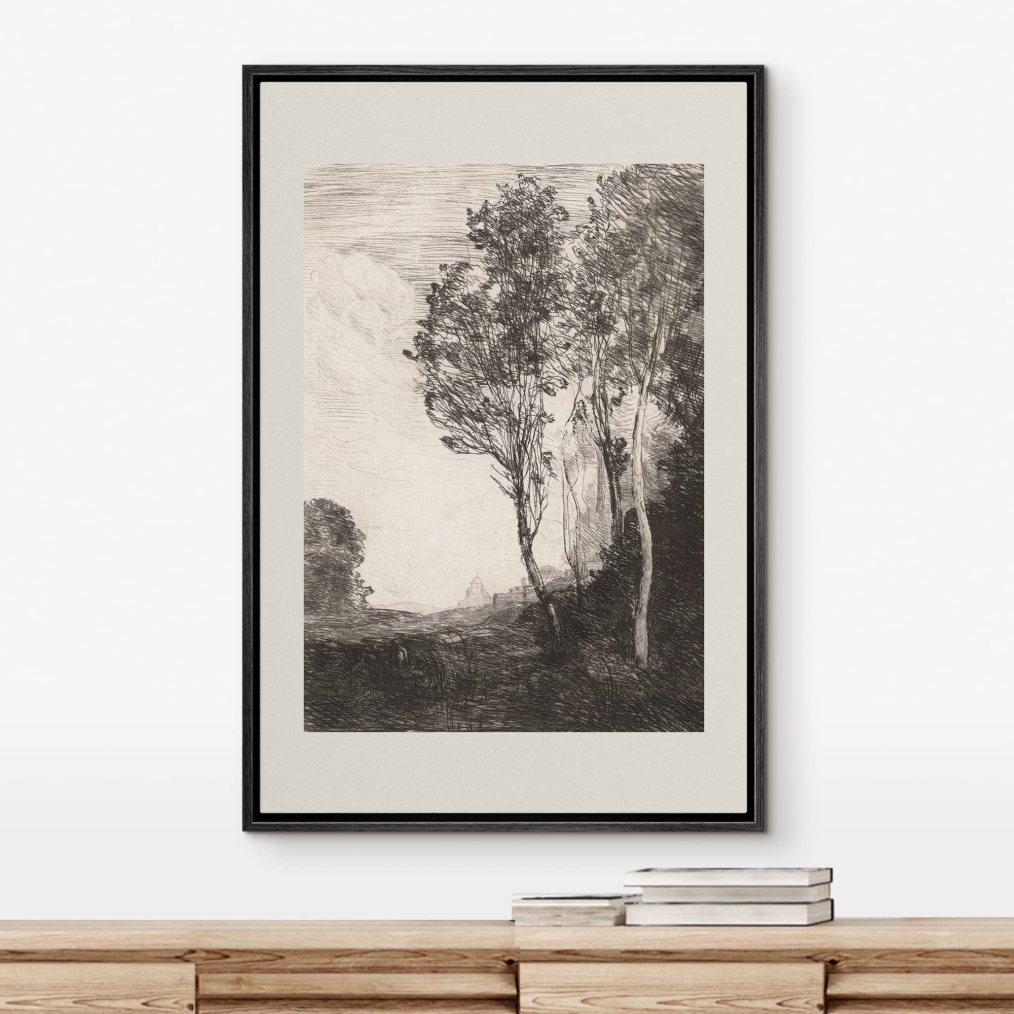 IDEA4WALL Framed Canvas Print Wall Art Dark Country Tree Field Forest Nature Wilderness Illustrations Fine Art Decorative Elements Farmhouse/Country for Living Room, Bedroom, Office - 24"x36" Black | Amazon (US)