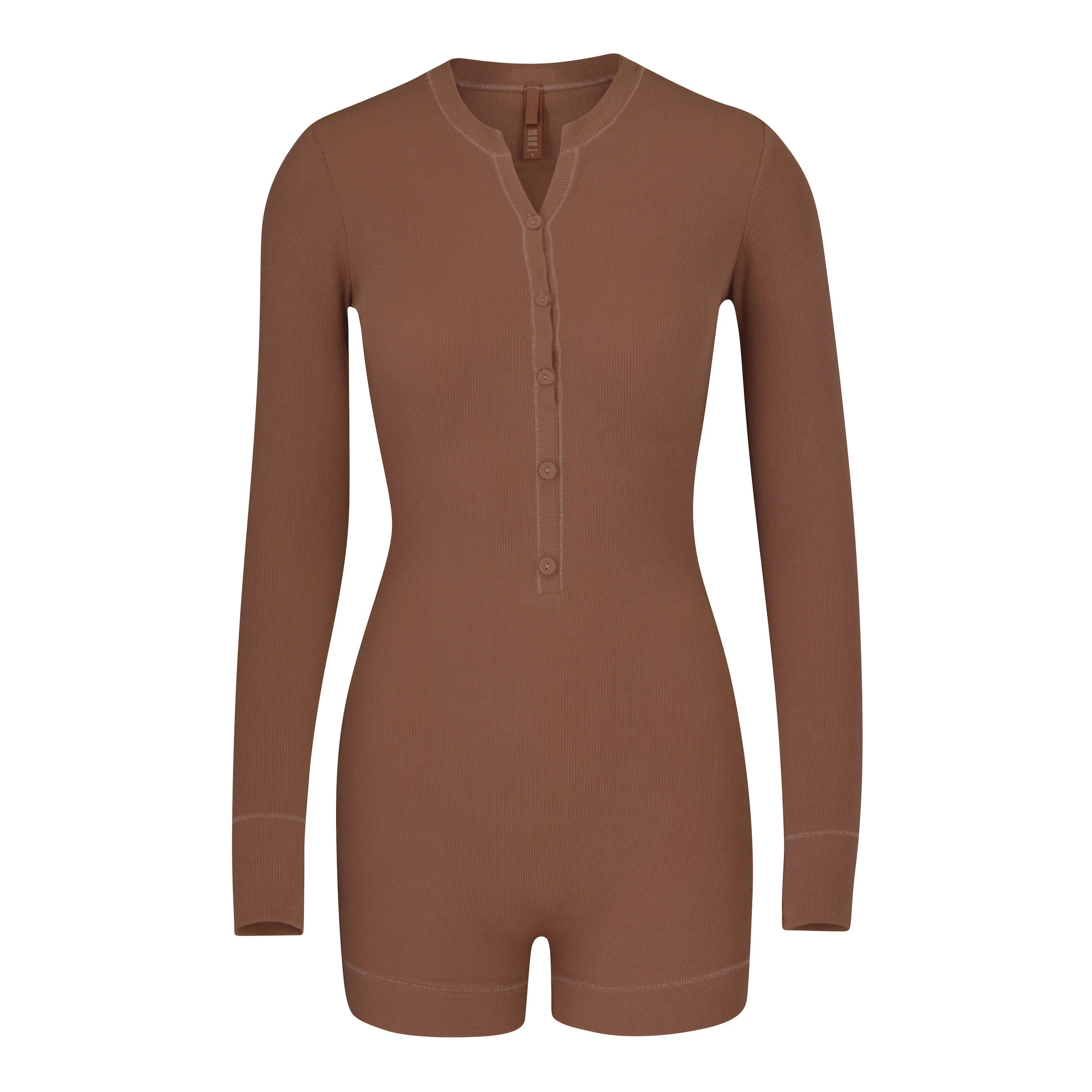 SOFT LOUNGE BUTTON UP HENLEY ONESIE | SKIMS (US)