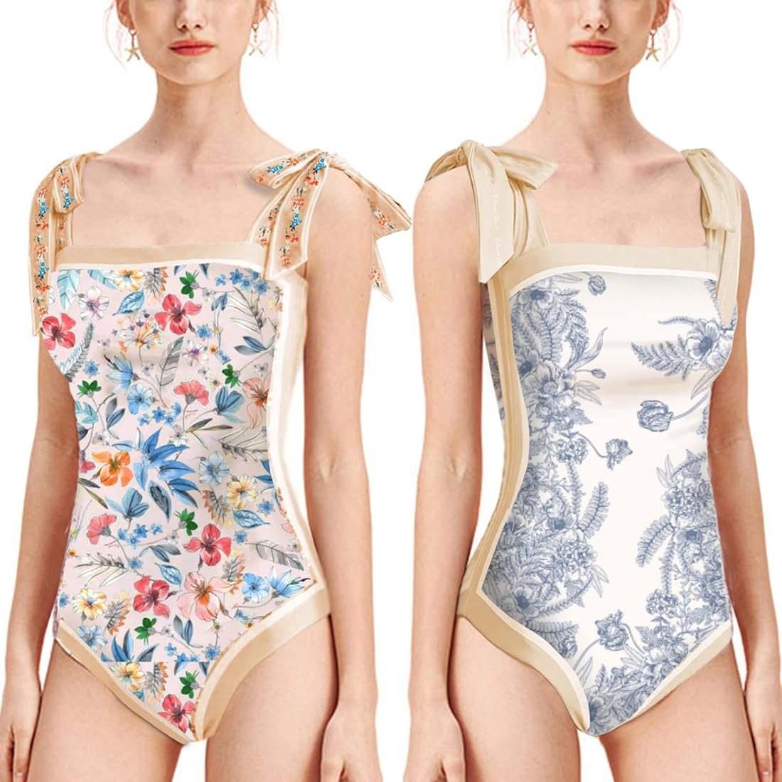 Women Floral One Piece Swimsuits, Reversible Tie Shoulder Monokini, Tummy Control Bathing Suits, ... | Amazon (US)