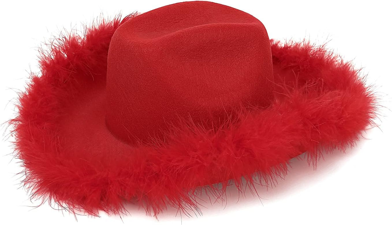 AMYBASIC Pink Feather Boa Cowgirl Hat for Teengae Girls or Women | Amazon (US)