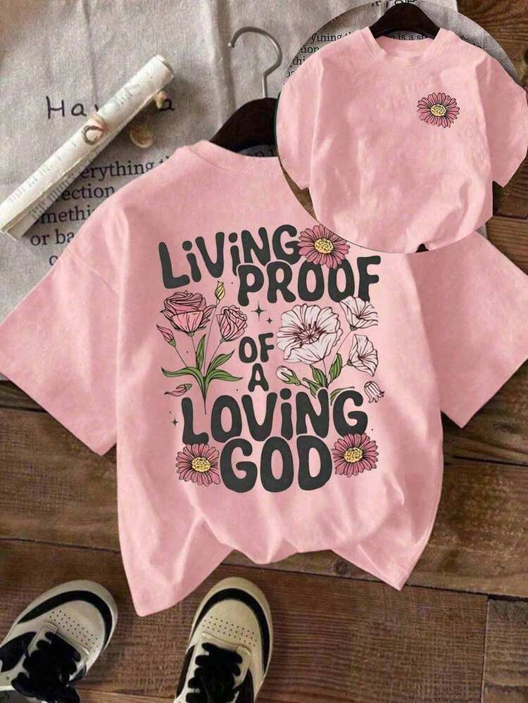 LocalJesus LIVING PROOF OF A LOVING GOD Graphic Tee For Women, Casual Round Neck Short Sleeve T-S... | SHEIN