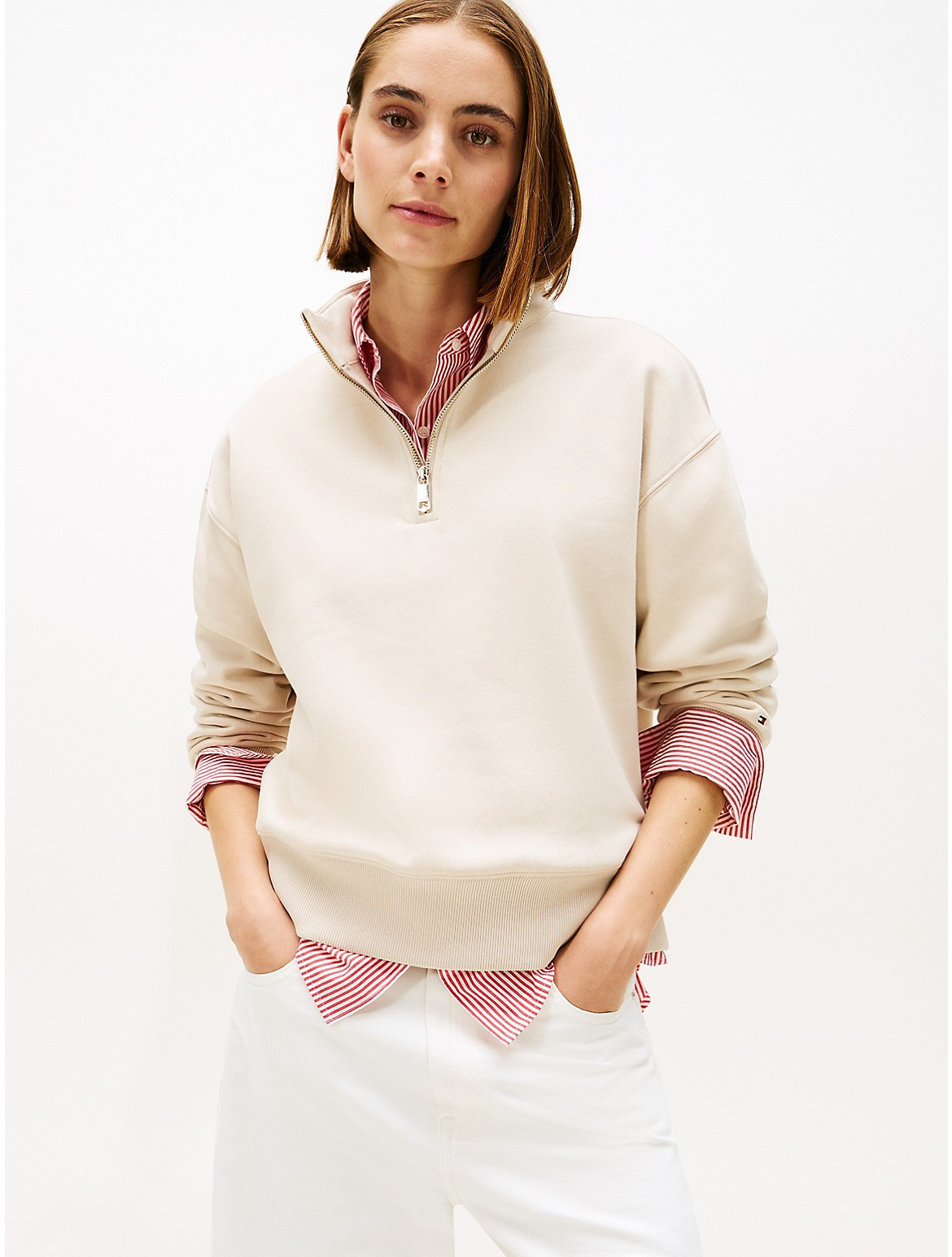 Tommy Hilfiger Women's Fleece Quarter-Zip Sweatshirt - Beige - XS | Tommy Hilfiger (US)