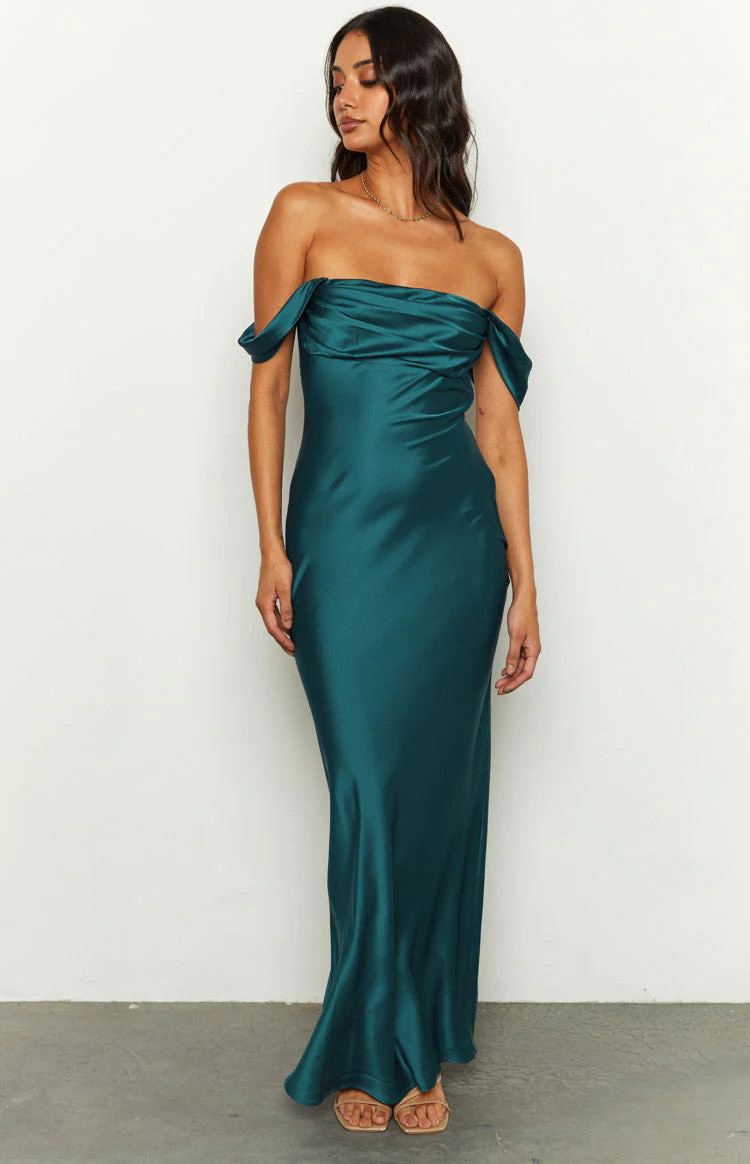 Ella Teal Off Shoulder Formal Maxi Dress | Beginning Boutique (US)