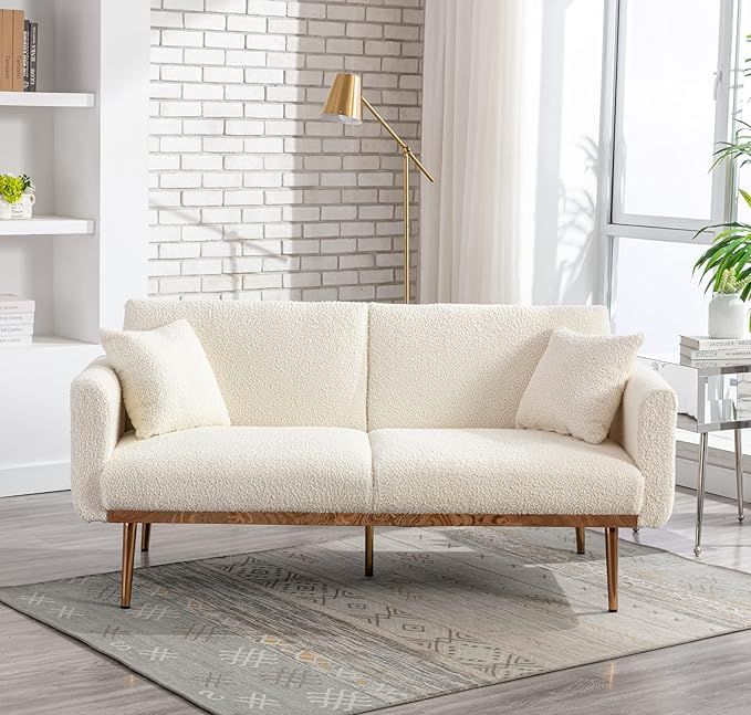 Antetek Futon Sofa Bed with 3 Adjustable Positions, Small Sleeper Sofa Loveseat with 2 Decorative... | Amazon (US)