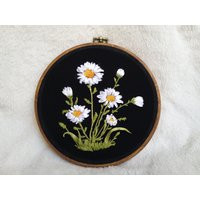 Hand Embroidered Floral Ribbon Hoop Art, White Daisy Botanical Decor | Etsy (US)