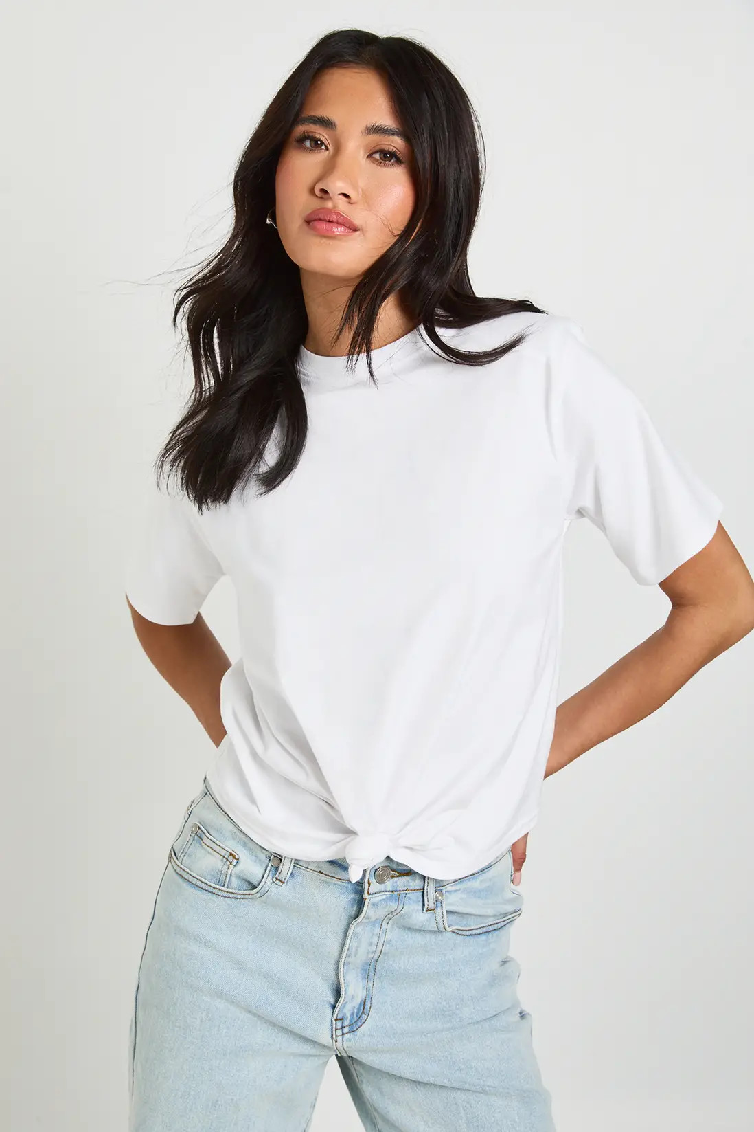 White Shoulder Pad Knot Hem T-Shirt | Boohoo | Boohoo.com (UK & IE)