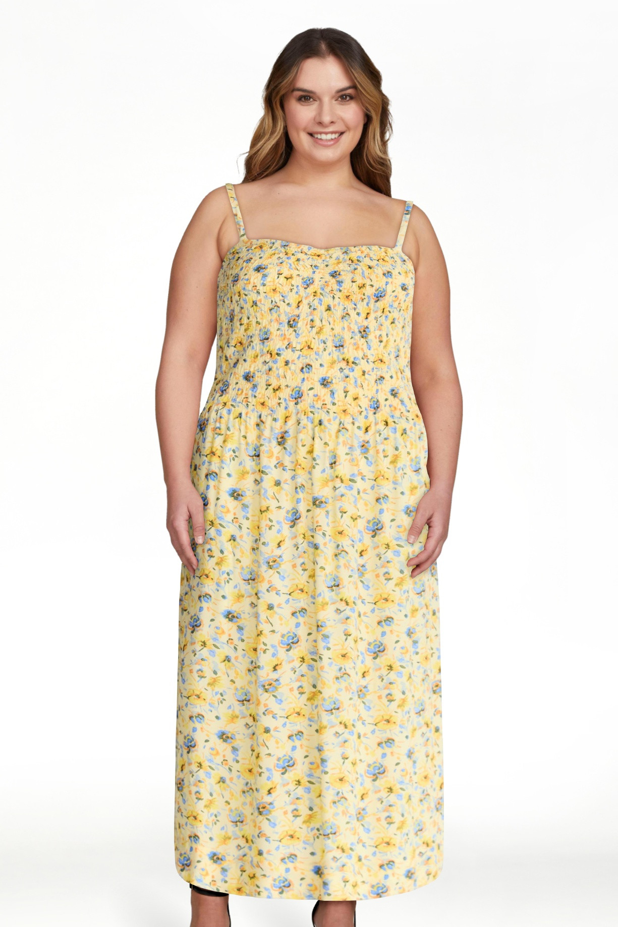 Free Assembly Vestido Maxi sin Mangas Fruncido para Mujer y Mujer Talla Plus, Tallas XS-4X | Walmart (US)