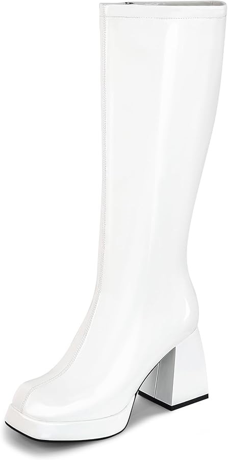 SOVANYOU Black Leather Boots Platform Boots for Women Square Toe Chunky Block Heeled Boots | Amazon (US)