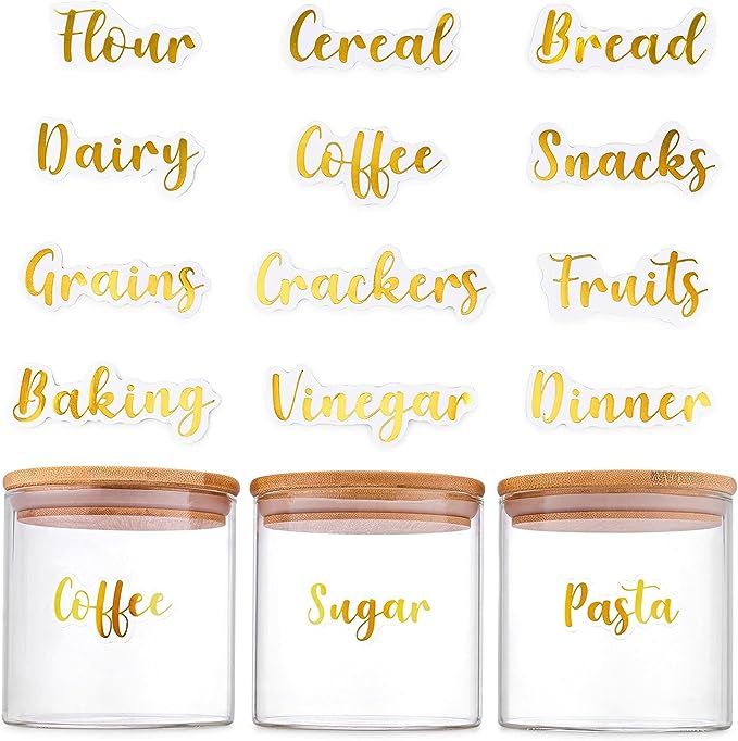 Mint Living Gold Pantry Labels 100 (90 Preprinted +10 Blank) Kitchen Labels - Glossy Water Resist... | Amazon (US)