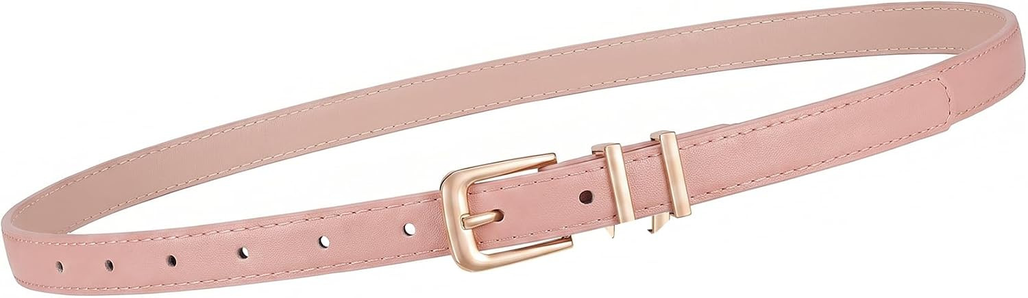 Women Skinny Belt for Jeans Pants Dress Fashion Thin Faux Leather Belt with Gold Buckle | Amazon (US)