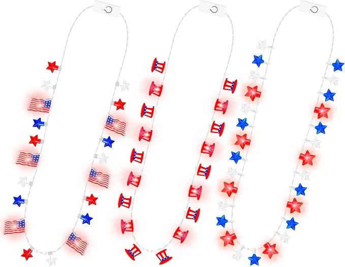 EOBOH 4th of July Necklace, 3PCS Independence Day Light up Necklace Bulk, Red White Blue Patrioti... | Amazon (US)
