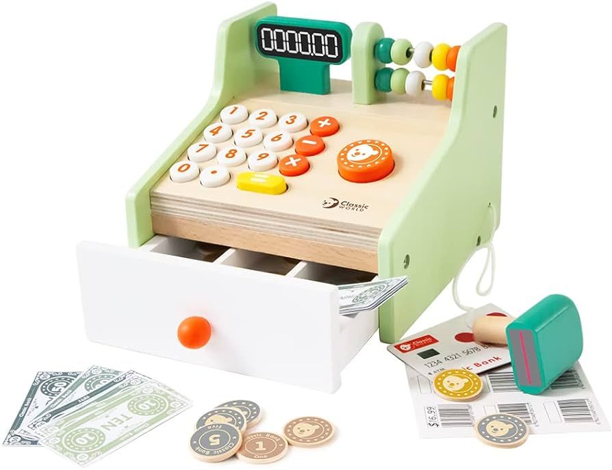 Classic World Cash Register Wooden Pretend Play Counting Toy for Kids Baby Gift | Amazon (US)
