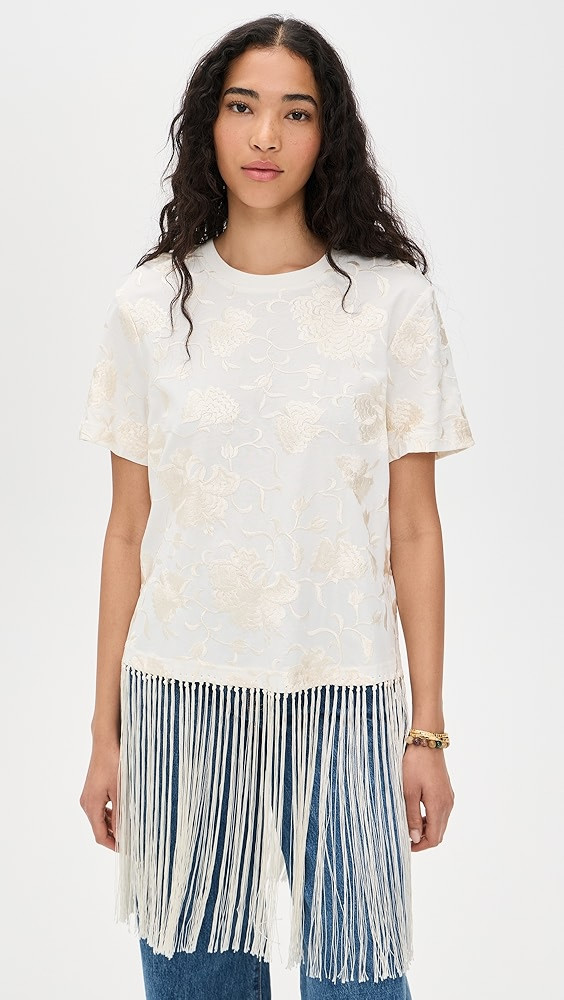 Rafina Eyelet Embellished T-Shirt with Fringe | Shopbop