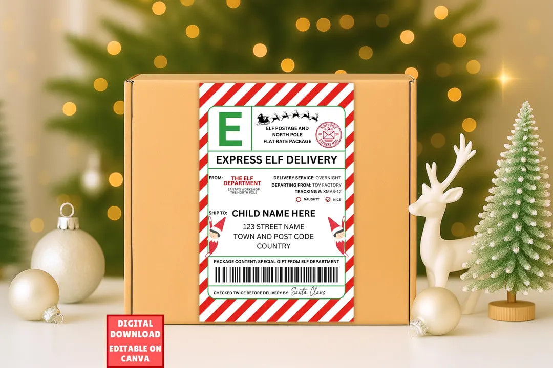 EDITABLE Elf Shipping Label, North Pole Delivery Tags, Santa Mail, Official Santa Delivery Tag, N... | Etsy (US)