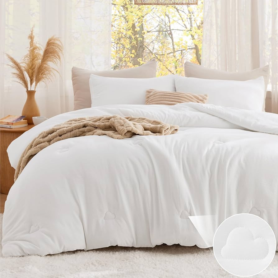 Bedsure Twin Comforter Set White, Soft Prewashed Twin Size Bedding, Quilted Comforter with Cloud ... | Amazon (US)