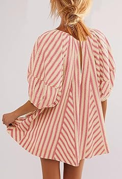 SENSERISE Womens Striped Romper Puff Sleeve Mini Shorts Romper Dress Beach Vacation Outfits with ... | Amazon (US)