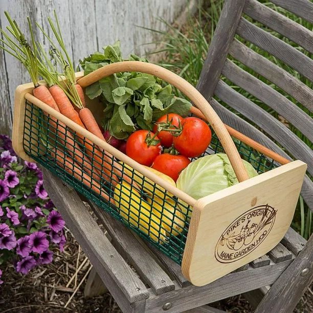 Maine Garden Hod Basket for Vegetable Gardening and Harvest Gathering, PVC Wire Mesh, Pine and Oa... | Walmart (US)