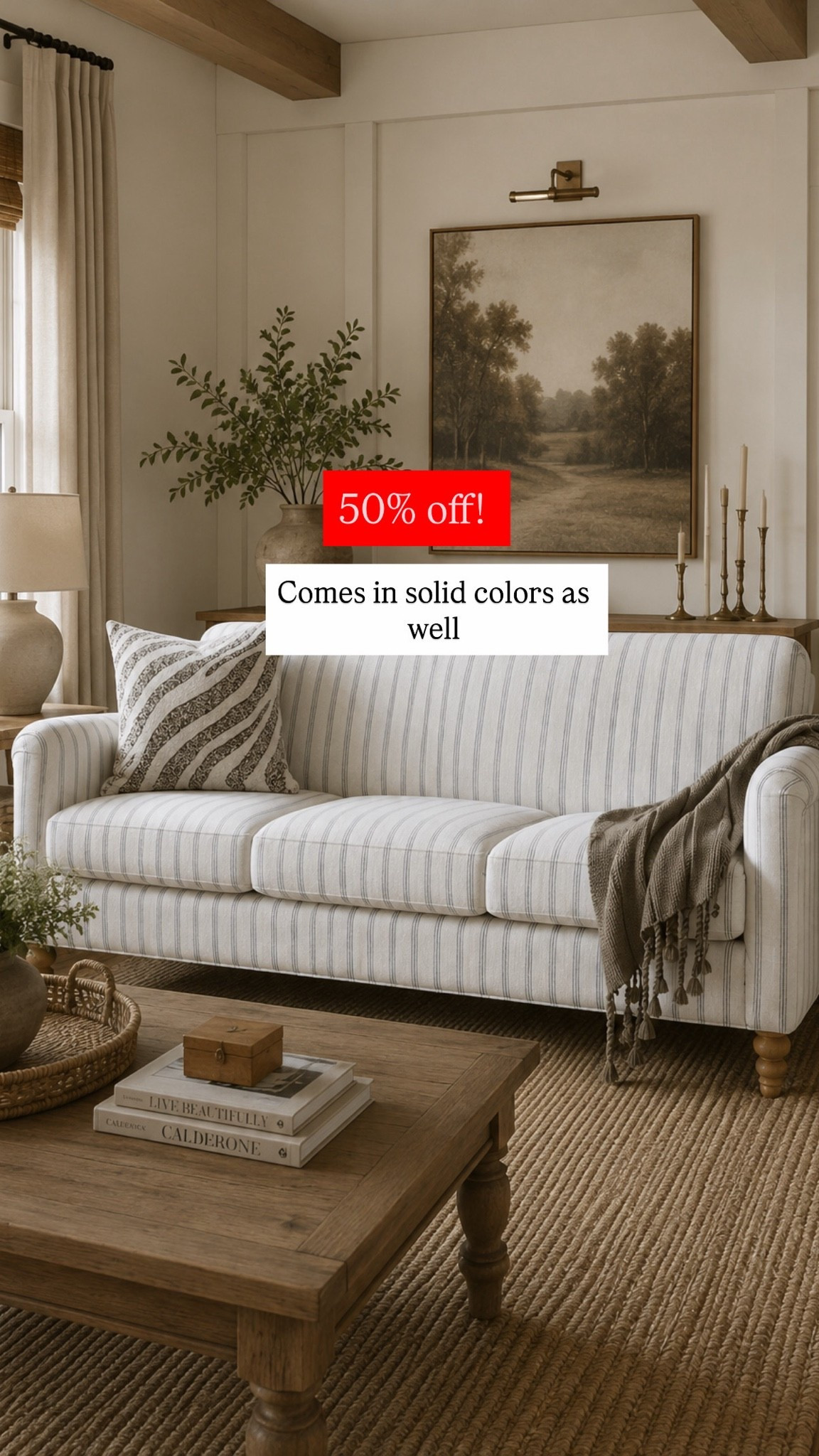 Love this striped sofa and how affordable it is. It comes in solid colors as well. I also linked a similar table lamp and coffee table.

#LTKHome #LTKSaleAlert