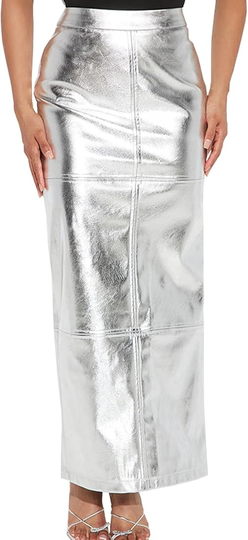 LEOROO Long Skirts for Women Trendy High Waisted A Line Business Casual Leather Maxi Skirt with S... | Amazon (US)