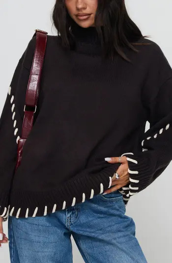 Leizure Whipstitch Trim Turtleneck Sweater | Nordstrom