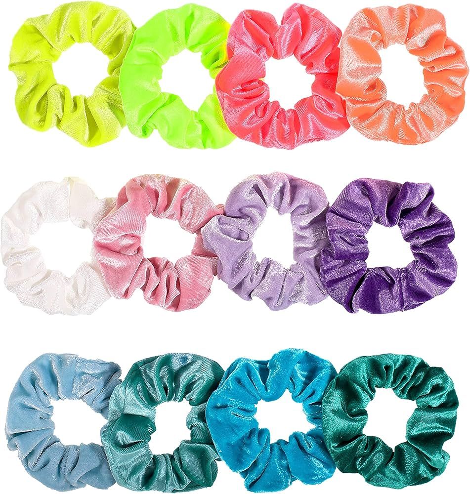 Whaline Neon Scrunchies Summer Velvet Hair Bobble Elastics Hair Bands Soft Hair Ties for Girls, W... | Amazon (US)