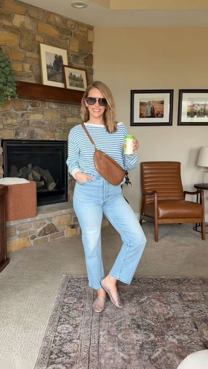 This striped top & fav jeans will be on repeat this spring! Love the jelly shoes! 

 #LTKmomlife #LTKSeasonal #LTKOver40