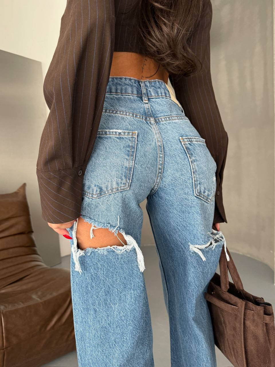 Cutout Back Wide Leg Jeans | PIRAL | PIRAL