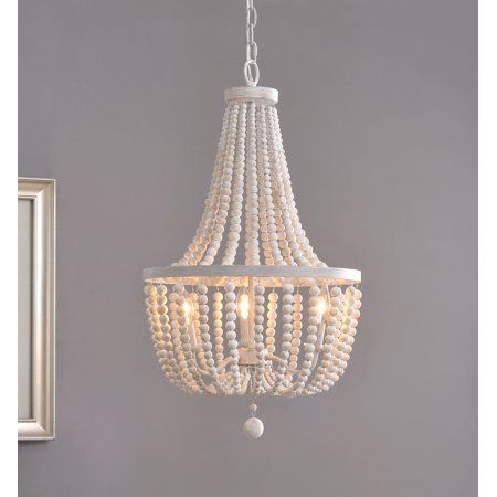 Kenroy Home Dumas White with Weathered Wood Beads 3 Light Chandelier | Walmart (US)