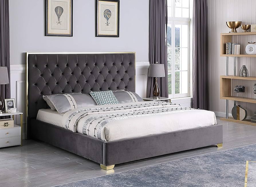 Best Master Furniture Natasha Velour Tufted Transitional Glam Platform Bed, California King, Dark... | Amazon (US)