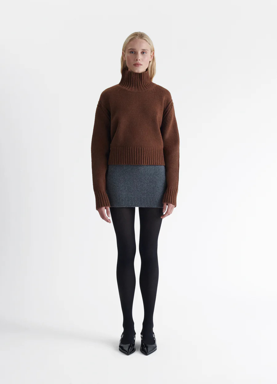 Fintra Lambswool Crop High Neck in Brown | &Daughter