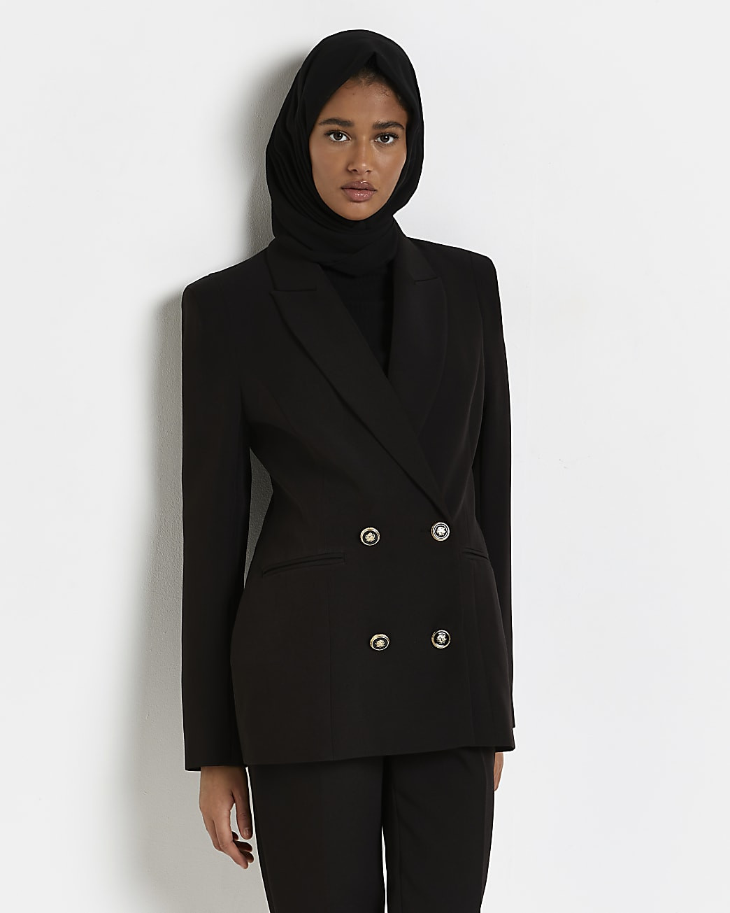 River Island Womens Black double breasted tailored blazer | River Island (US)