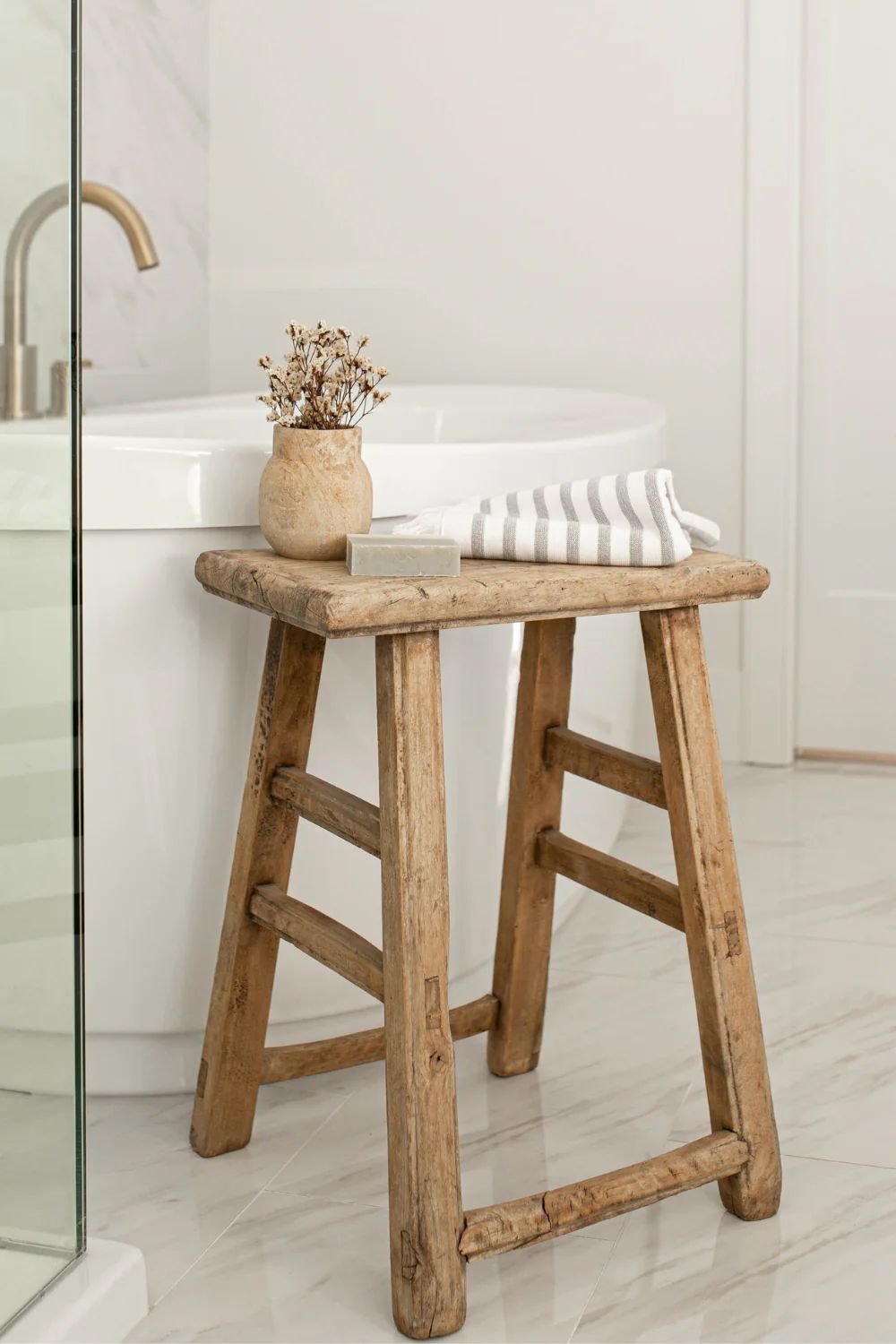 Vintage Square Elm Wood Stool | Luxe B Co