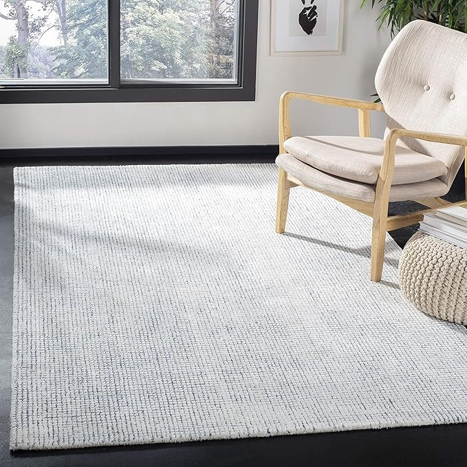 SAFAVIEH Abstract Collection Area Rug - 5' x 8', Ivory & Blue, Handmade Wool & Viscose, Ideal for... | Amazon (US)