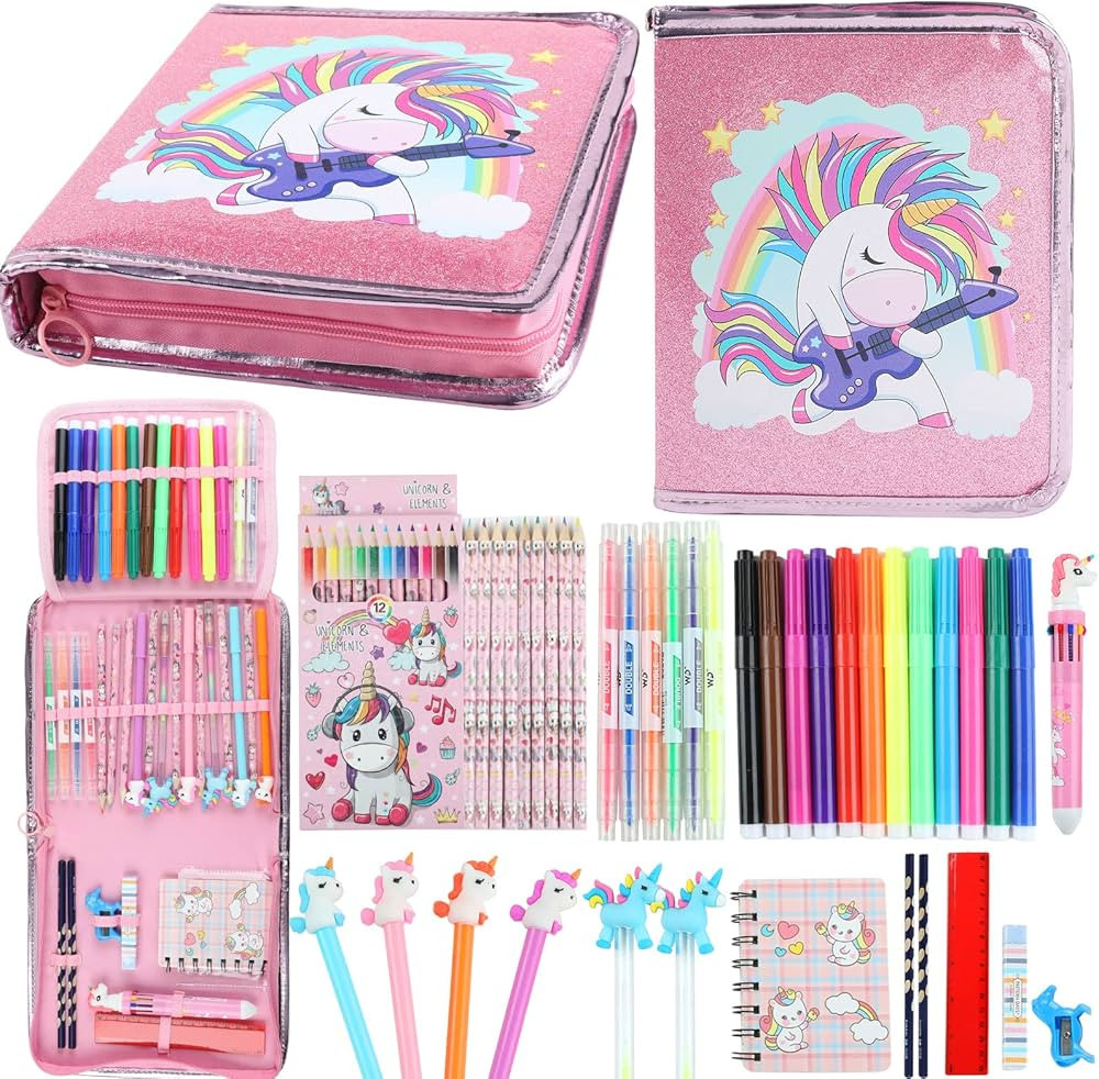 Fruit Scented Markers Set 44 Pcs Filled Stationery with Unicorn Pencil Case,Art Supplies for Kids... | Amazon (US)