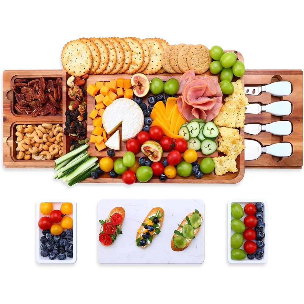 Hecef Charcuterie Board Set, Large 15 in Acacia Wood Cheese Serving Tray, House Warming Gift for ... | Walmart (US)