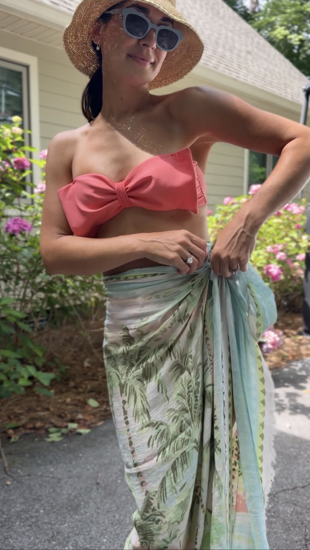 Coral bow strapless swimsuit - wearing a 6 (sized up one size)

#LTKSwim