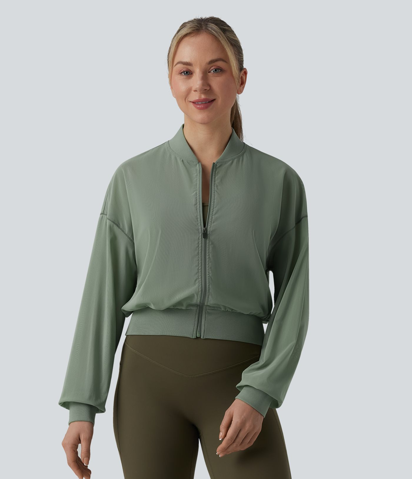 Women’s Long Sleeve Mesh Yoga Bomber Jacket - Halara | HALARA