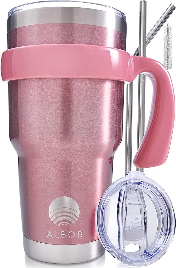 Insulated Tumbler with Lid and Straw - 30 oz Insulated Coffee Mug with Handle, Travel Coffee Mug,... | Amazon (US)