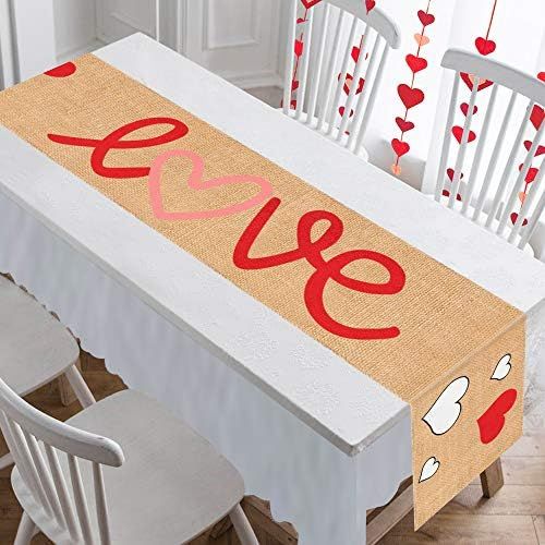 Mosoan Burlap Valentines Table Runner Valentine's Day Decor - 13 x 72 Inches Rustic Love Heart Table | Amazon (US)