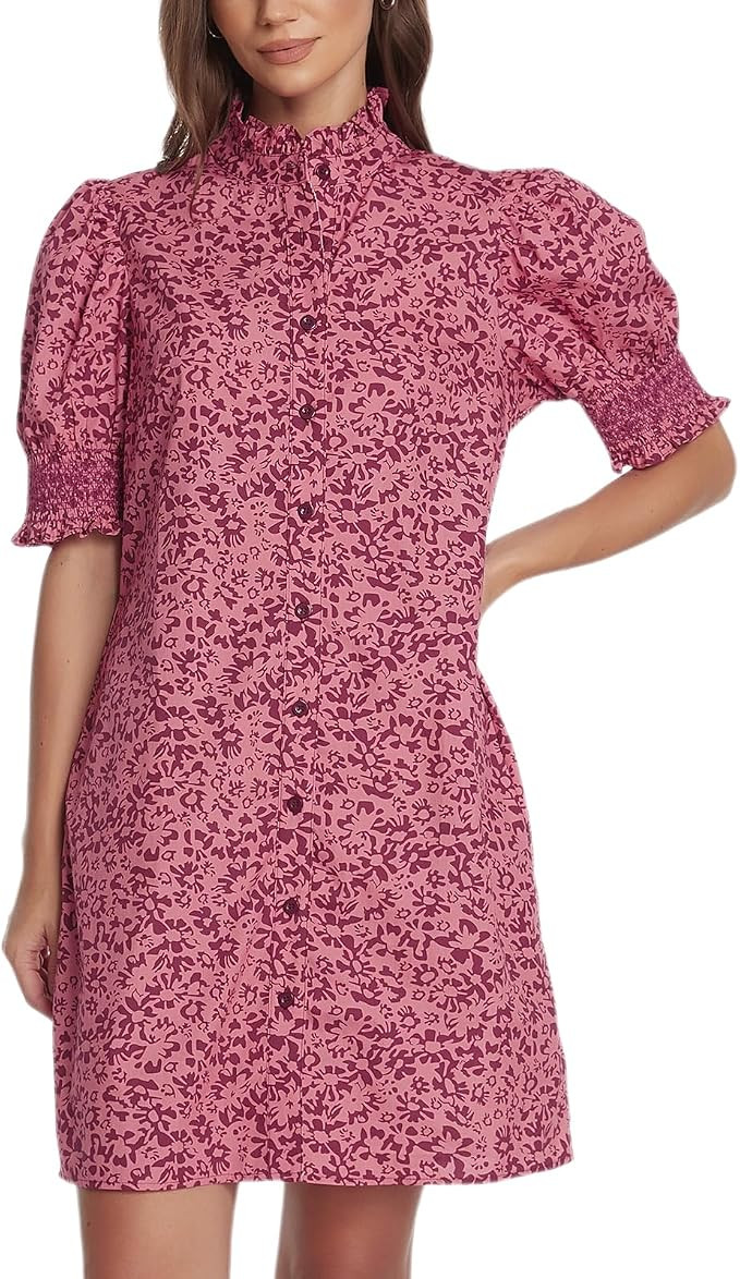 Women's Summer Mini Dress Floral Button Down Beach Vacation Boho Shirt Dress | Amazon (US)