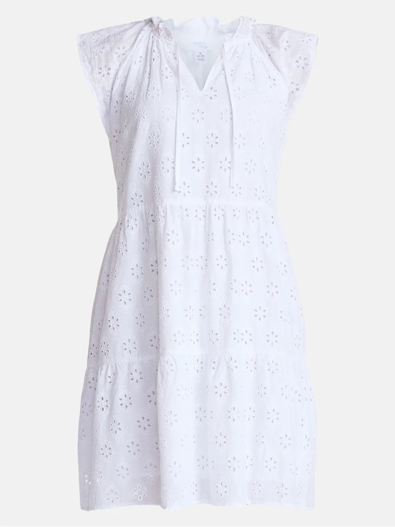 Time and Tru Women's Eyelet Embroidery Cotton Mini Dress with Flutter Sleeves, Sizes XS-XXXL | Walmart (US)