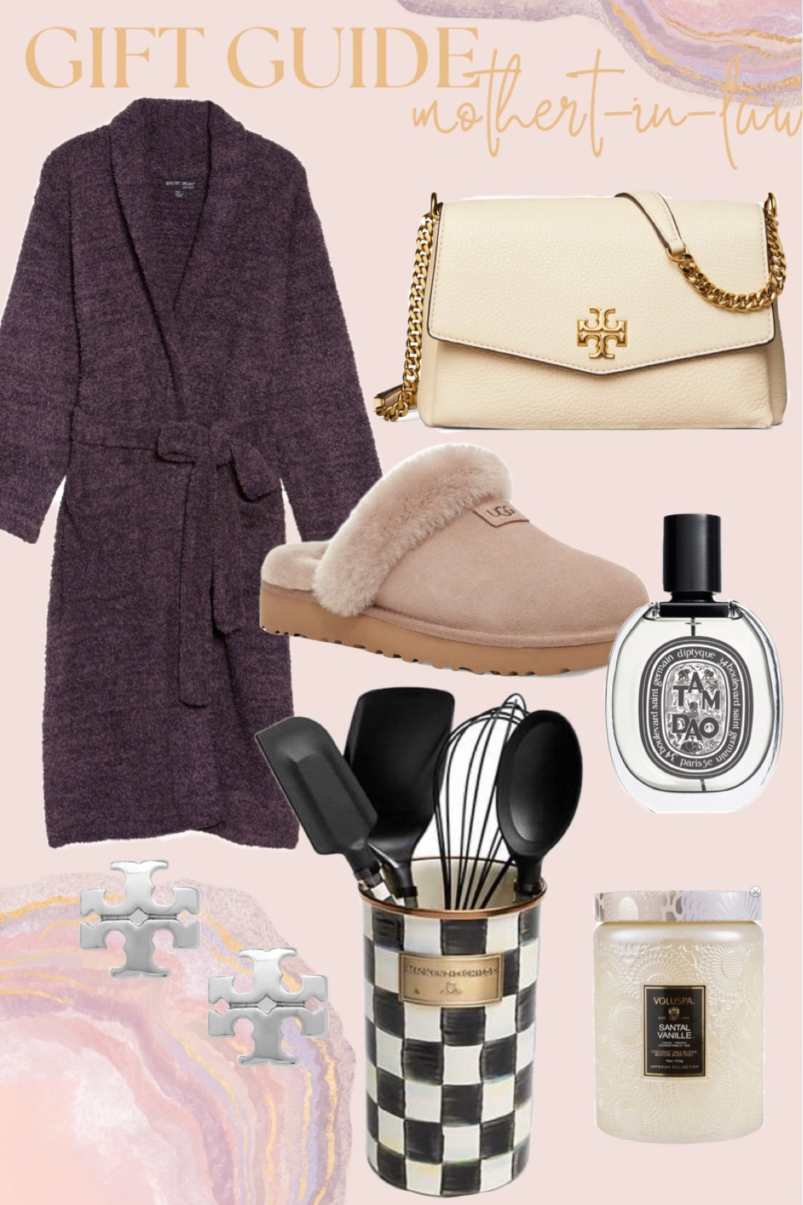 gift guide for mother in law! barefoot dreams robe. tory burch purse. tory burch earrings. ugg slippers. mackenzie childs home decor 

#LTKGiftGuide #LTKunder100 #LTKfamily