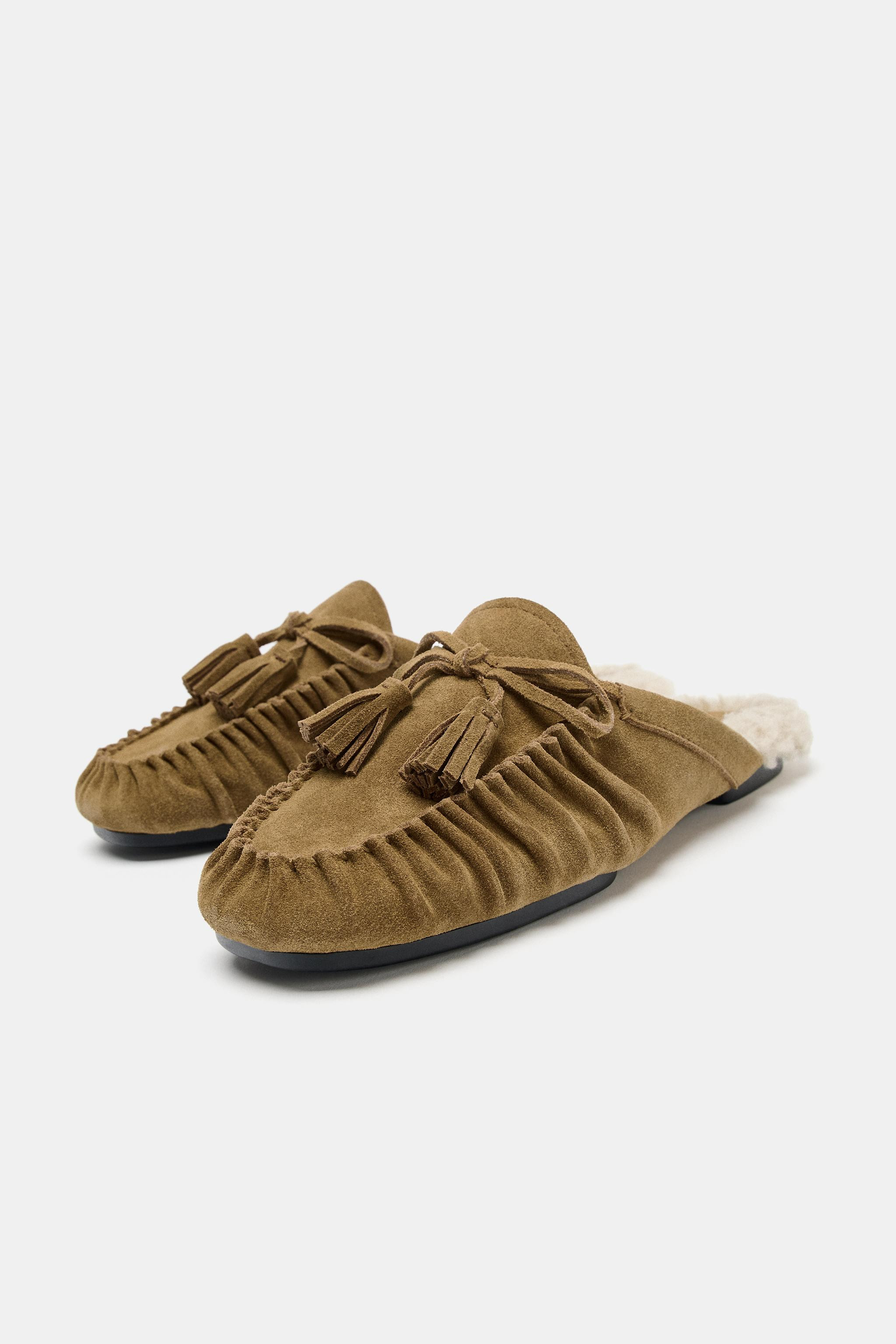 SPLIT SUEDE OPEN BACK LOAFERS | Zara US