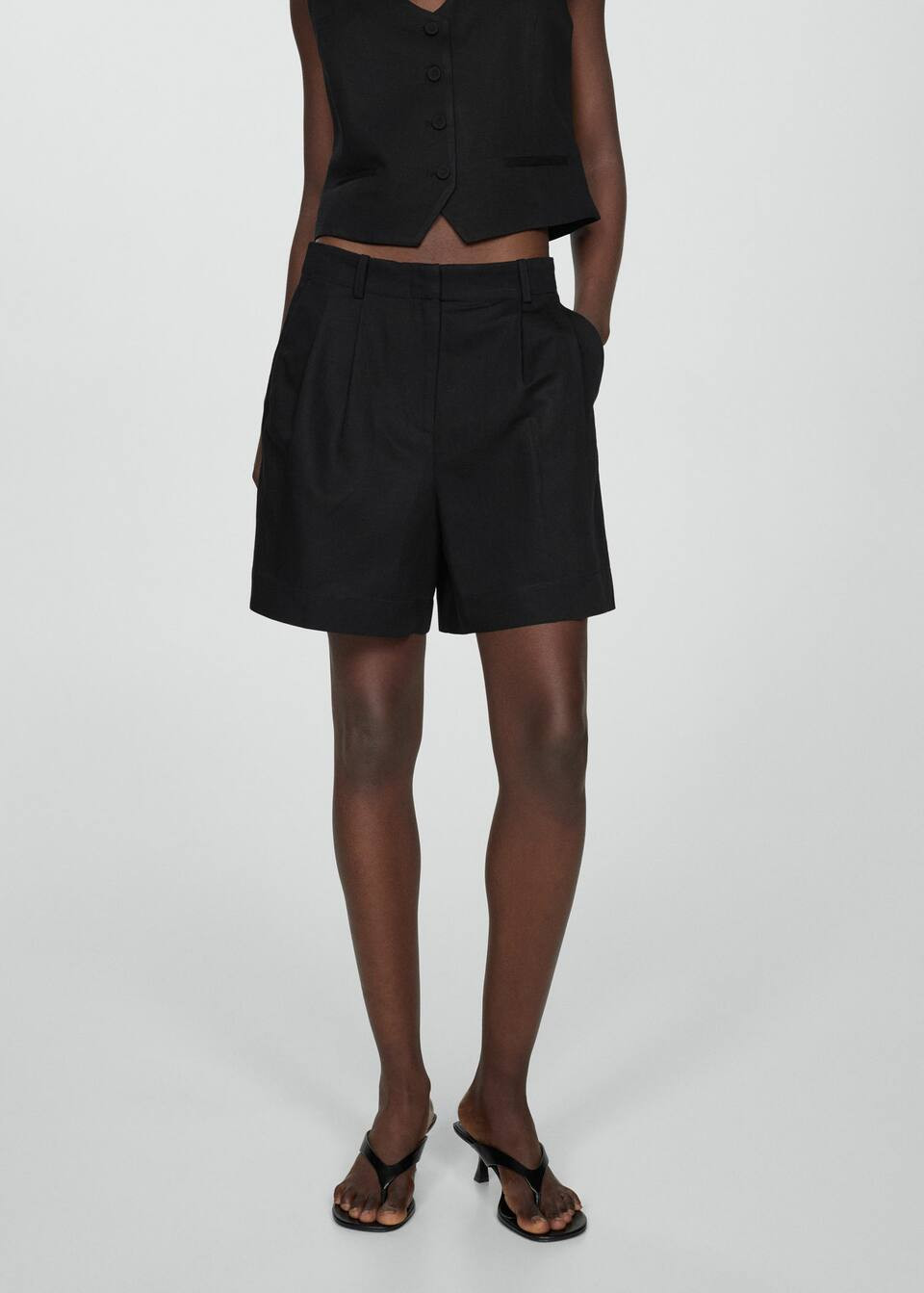 Linen-blend bermuda plated shorts -  Women | Mango USA | MANGO (US)