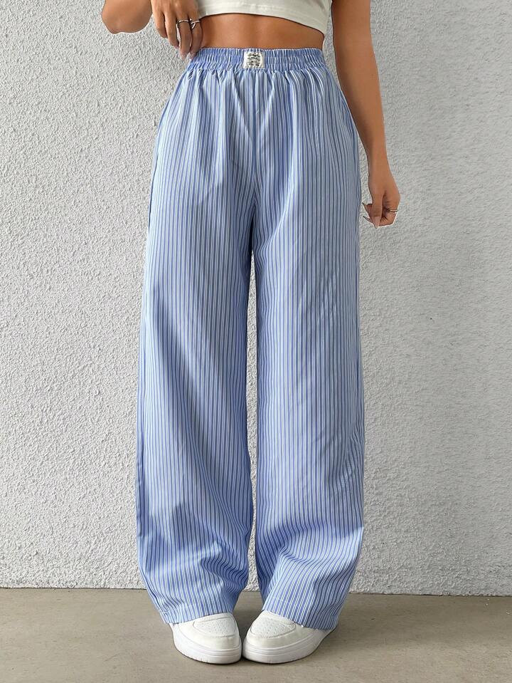 SHEIN X Mirella Santos SHEIN EZwear Women's Fashionable Striped Loose Straight Wide Leg Pants | SHEIN