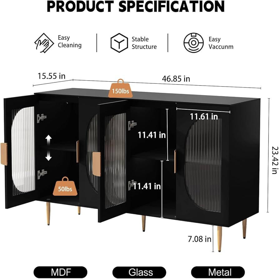 ARTPOWER Sideboard Buffet Cabinet with Storage, Wood Accent Cabinet with 4 Glass Doors, Modern Di... | Amazon (US)