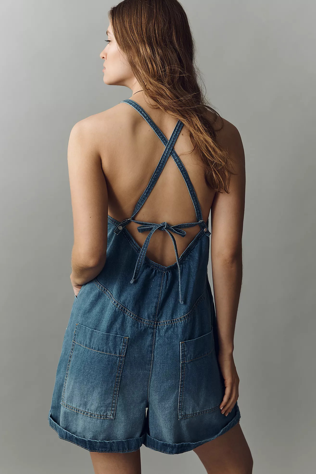 Pilcro 100% Cotton V-Neck Denim Romper | Anthropologie (US)