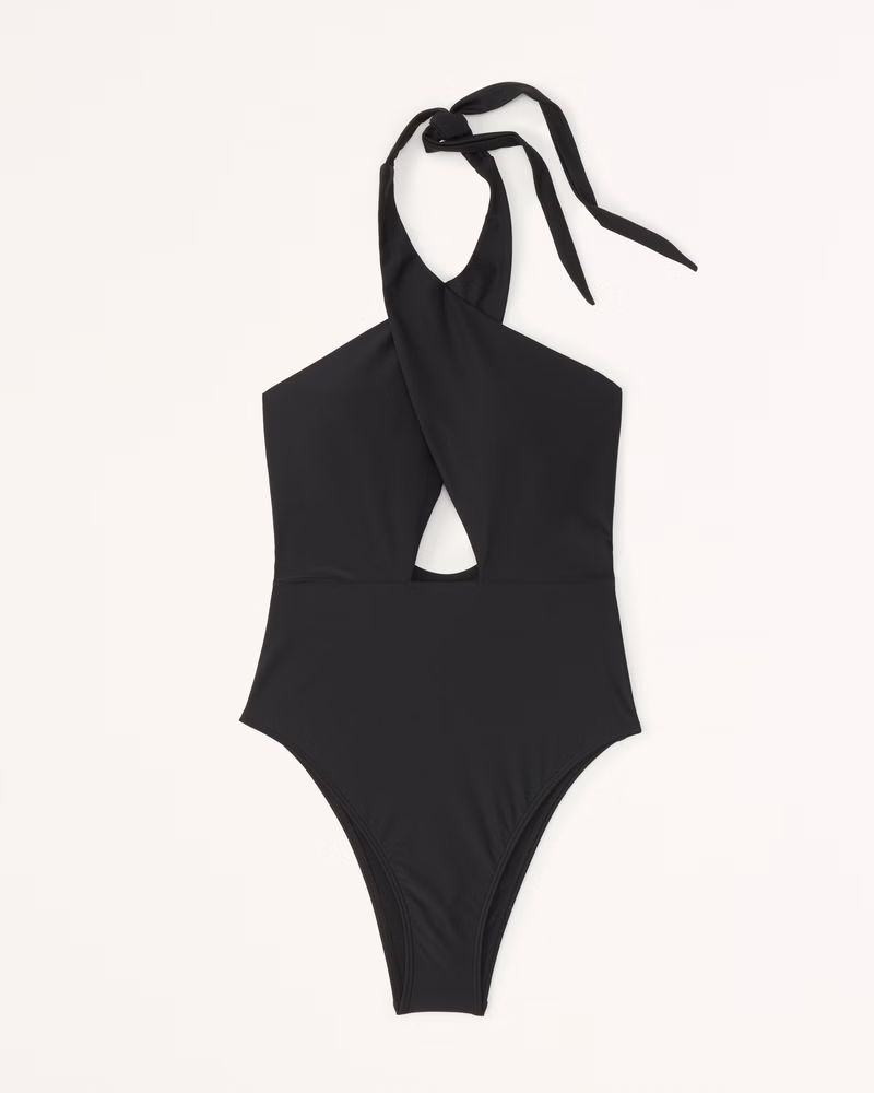 Women's Cross Halter Cutout One-Piece Swimsuit | Women's Swimwear | Abercrombie.com | Abercrombie & Fitch (US)