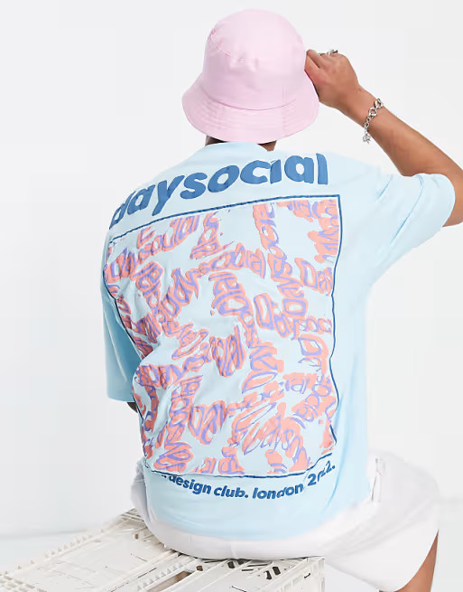 ASOS Daysocial unisex oversized t-shirt with back graphic print in light blue | ASOS (Global)