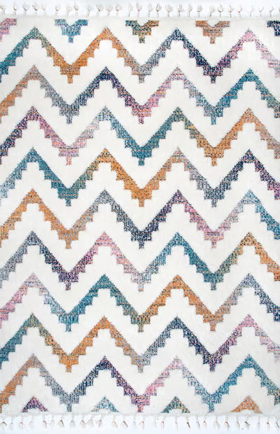 Ivory Carved Chevron Shag 3' x 5' Area Rug | Rugs USA